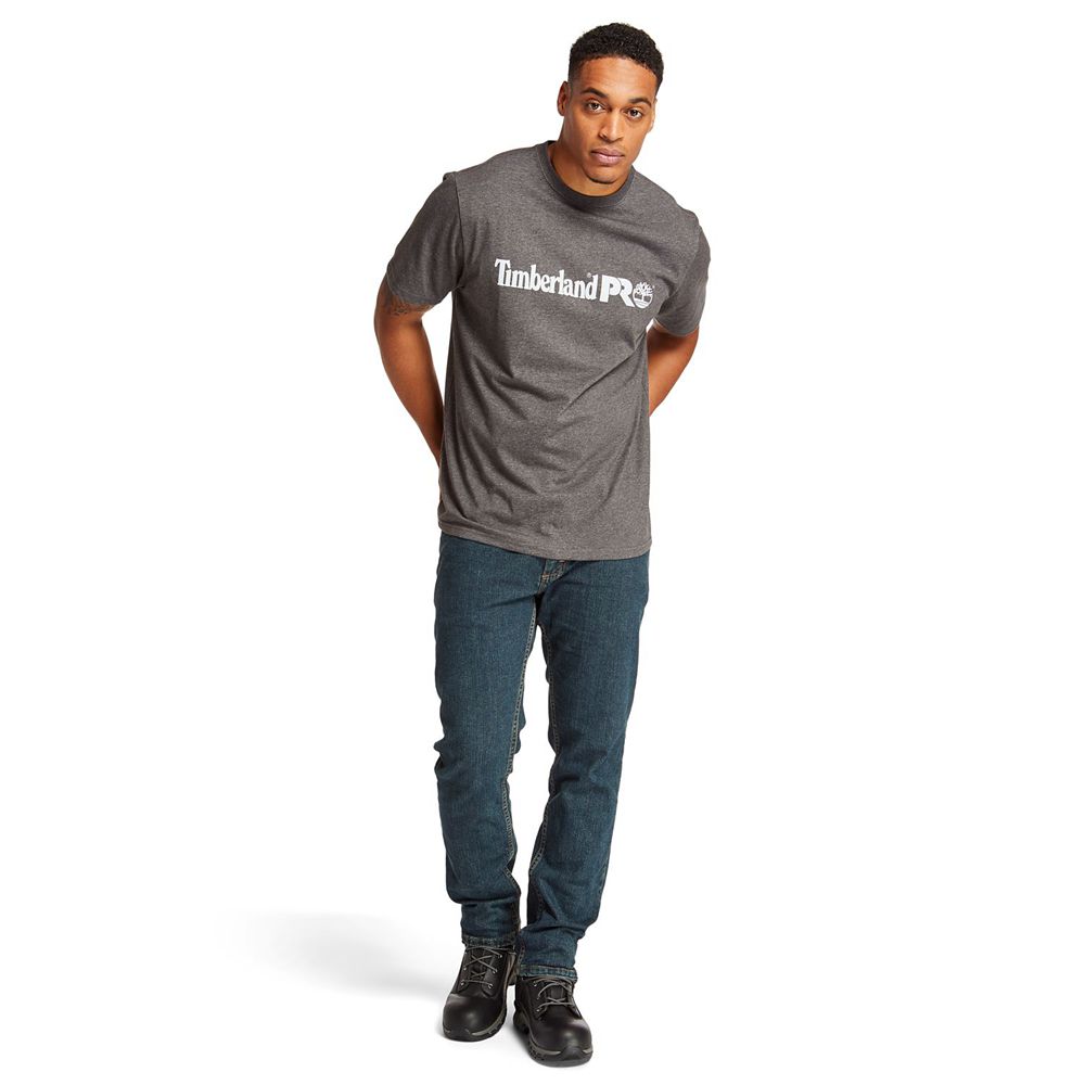 Timberland Mens T-Shirts PRO® Short Sleeve Base Plate Wicking Logo - Dark Grey - India WO7148593